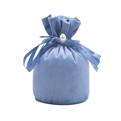 Круглый голубой подарок Drawstring ткани замши кладет в мешки для упаковки ювелирных изделий